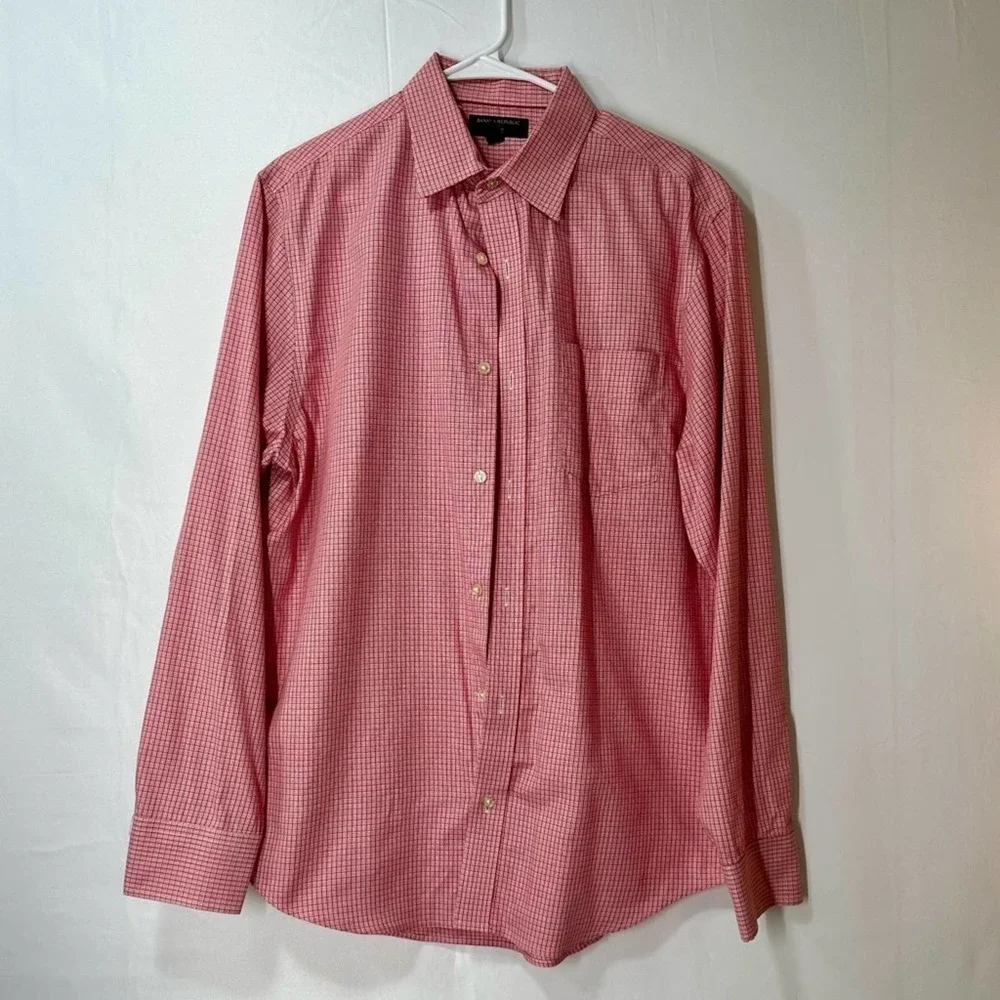 Banana Republic Men's Non-Iron Standard Fit Long Sleeve Plaid Red Shirt Size Lg
